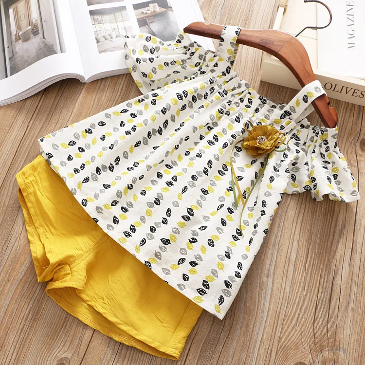 

Hot Summer Kid Clothes Girls Clothes Cotton Vest Two-piece Sleeveless Children Sets Skirt Suit Print Sweet Pants Suit Casual