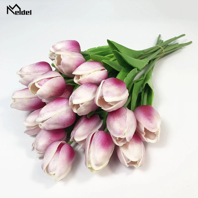 rose purple Meldel 10 шт. цветок тюльпана Свадебный букет невесты Искусственный ПУ Тюльпан цветы Белый Желтый DIY домашний декор для вечеринки выпускного вечера - Цвет: rose purple