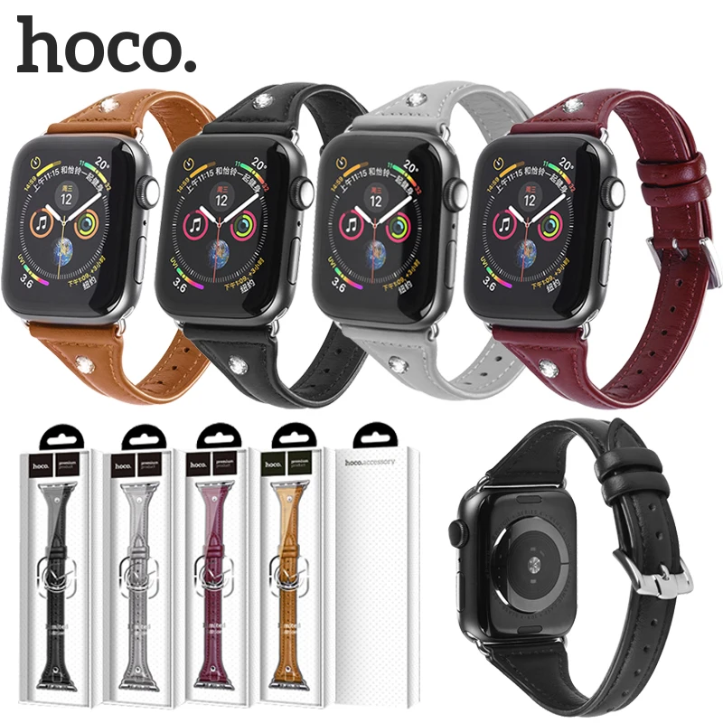 Ремешок Hoco из натуральной кожи для Apple watch SE браслет со стразами Iwatch series 6 5 4 3 2 1 38 мм