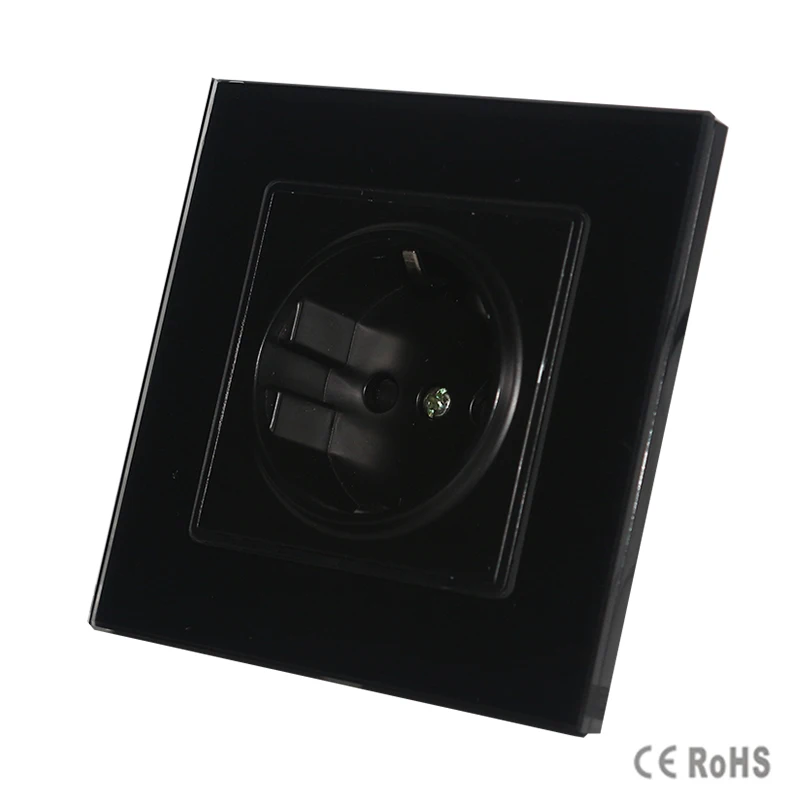 Штепсельная розетка европейского стандарта черная панель из хрустального