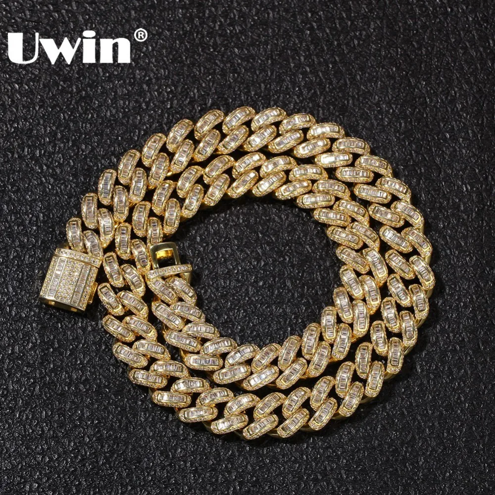 

UWIN Luxury Iced Cubic Zircon Miami Baguette Cuban Link Chain Necklaces Hiphop Sqaure CZ Fashion Top Quality Mens Jewelry Chain