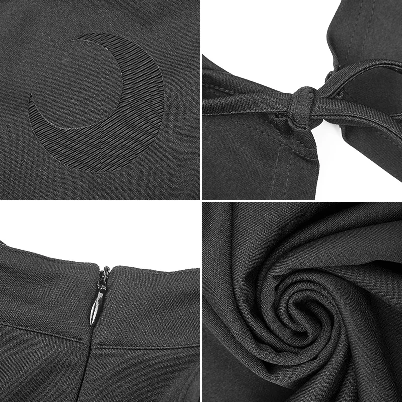 Женское платье в готическом стиле черное с вырезом лодочкой открытыми плечами и