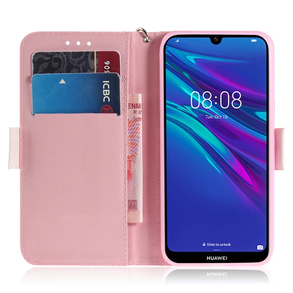 Y6 Y7 Y9 чехол для телефона huawei Prime 2019 3D панда из трех белка кожаный