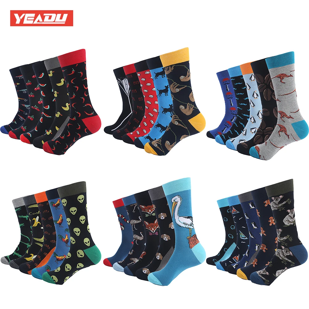 YEADU 85% хлопок мужские длинные носки красочные Смешные счастливые Harajuku еда