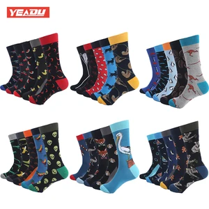 Мужские длинные носки YEADU, из 85% хлопка, разноцветные, забавные, в стиле Харадзюку, с едой, с животными, 5, паралот