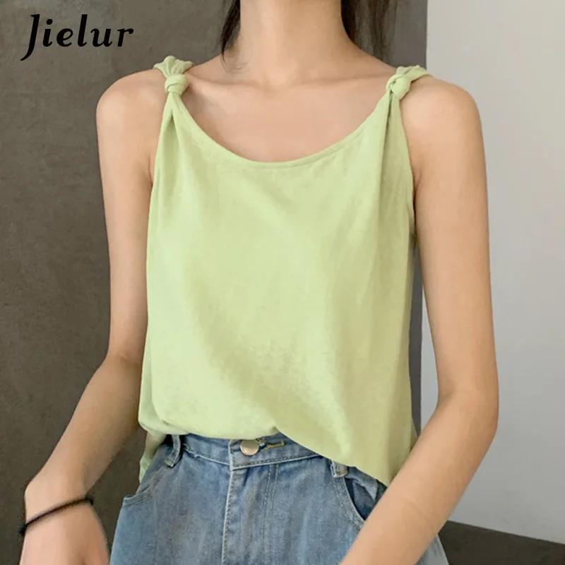 Jielur Women Tank Top Hipster Solid Color Camis Tops Female Vintage Roupas Feminina Chicly New Summer Top Women 4 Colors - Цвет: Зеленый