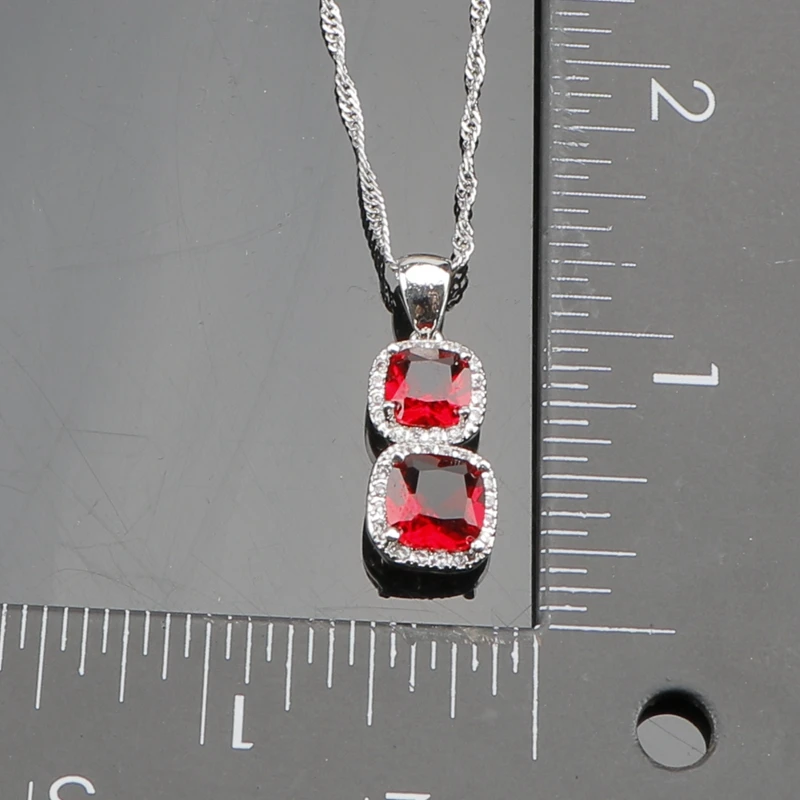 925 Sterling Silver Jewelry Sets For Women Wedding Square Red CZ White Austrian Crystal Bracelets/Earrings/Pendant/Necklace/Ring | Украшения