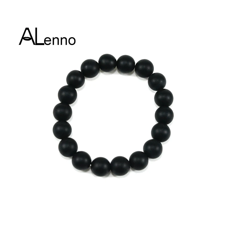ALenno 10 мм Однотонный черный цвет натуральный скраб Оникс Камень бусина Strand