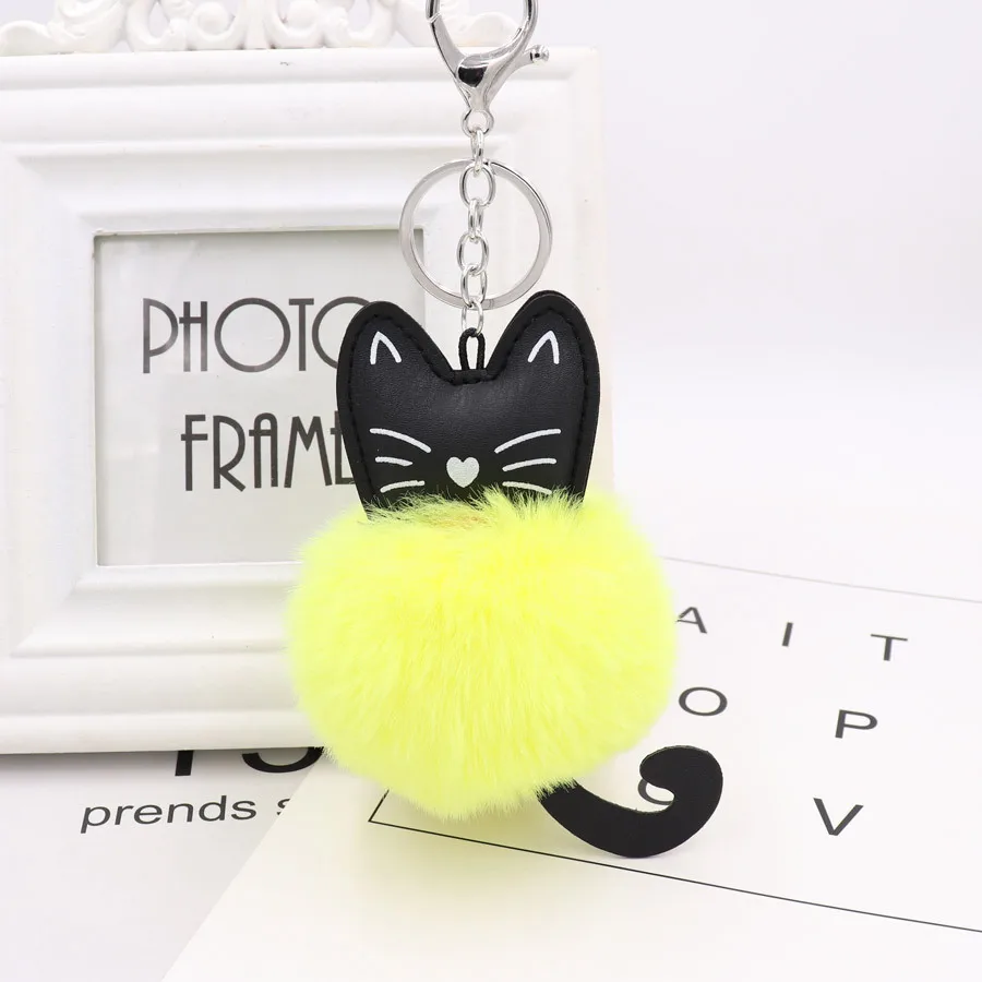 Cat Mini key chain car plush keychain Women Fluffy Fur Ball Keyring Handbag lanyard for keys Pompom Key Chain Accessories |