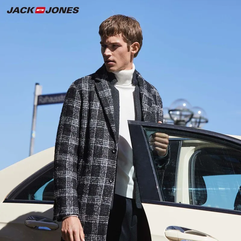 JackJones мужское клетчатое шерстяное пальто 218327511|Мужские пальто| |