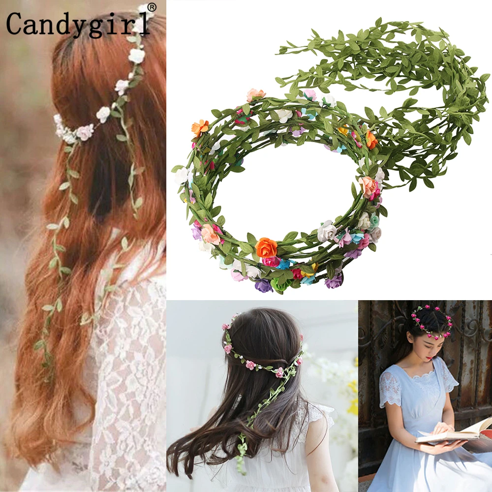 

8pcs Wedding Headdress Vines Manual Flower Garlands Headband Party Floral Crown Headwear Floral Headpieces Brides Hair Wreath