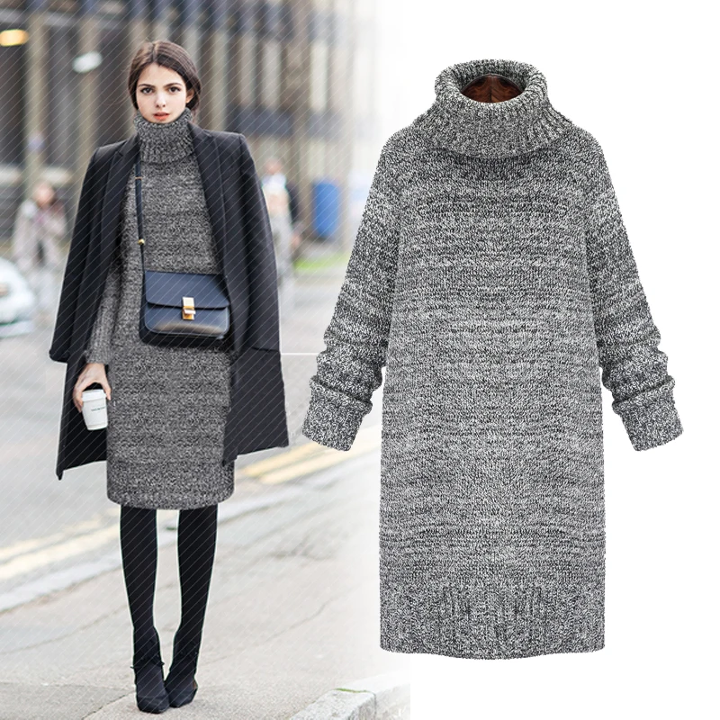 And the wind in long winter dress Korean turtleneck sweater hedging slim backing thickening | Женская одежда