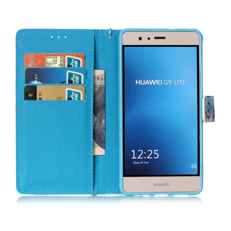Cartoon Flip Leather Cases For Funda Huawei P9 Lite case Ascend Wallet Case Card Phone Cover Coque Capa | Мобильные телефоны и