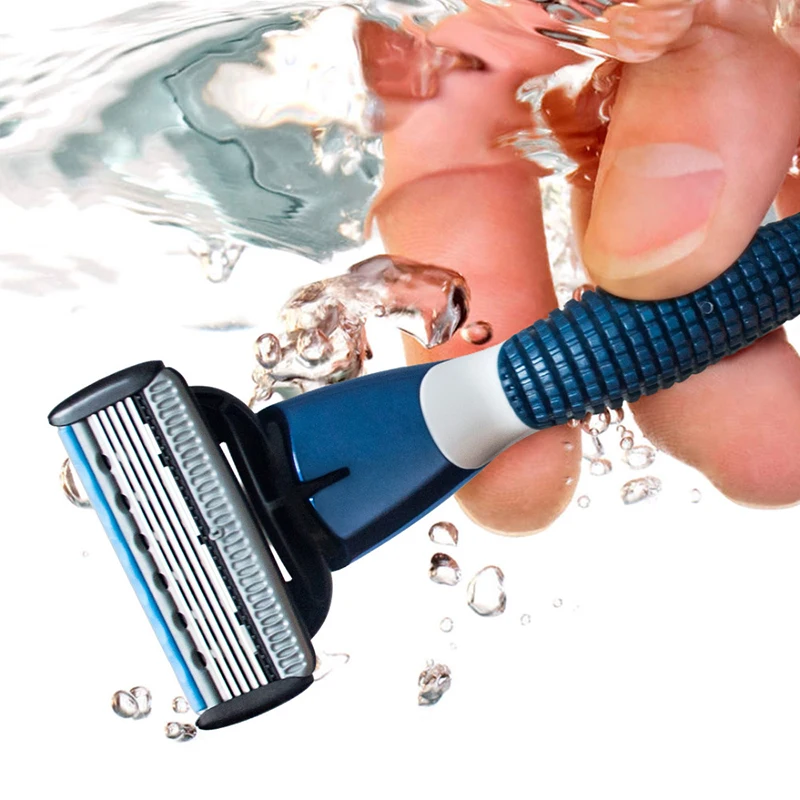 Фото Qshave синие мужские Руководство для бритья Триммер Бритвы бритва Может Дизайн имя, 1 ручка и 6 картриджей (1 шт. X3 лезвие, 5 шт. X5 отвала) №3