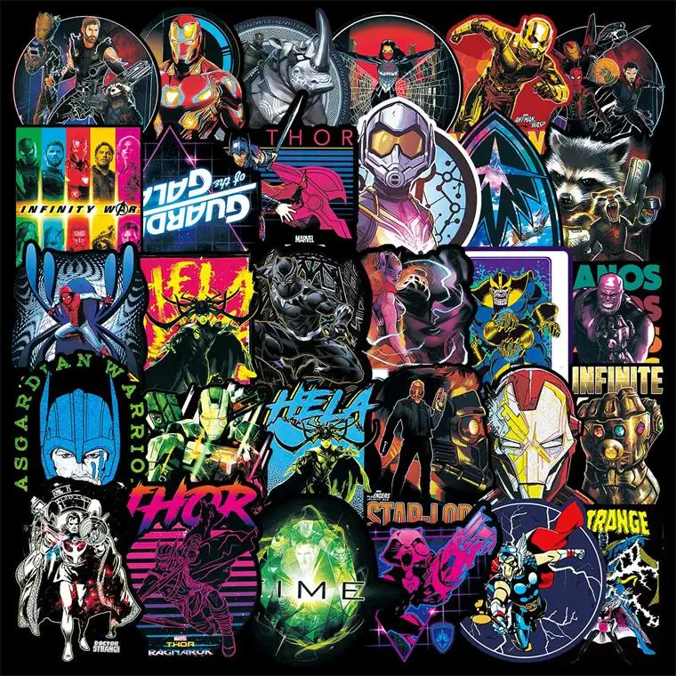 50 Pcs Stickers-B 50/100 шт Marvele наклейки "Мстители" для ноутбука, автомобиля, холодильника, чемодана, гитары, мотоцикла, наклейка с велосипедом на стену, супергерой, аниме наклейка, упаковка - Цвет: 50 Pcs Stickers-B