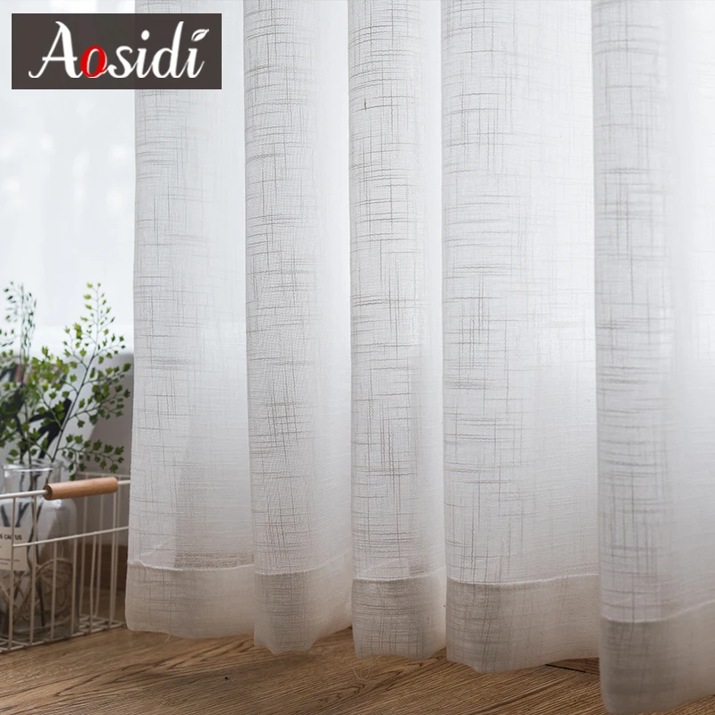 White linen tulle Белые льняные тюлевые занавески для гостиной, модемные отвесные занавески для спальни, готовые занавески из вуали для кухни, оконные занавески - Цвет: White linen tulle