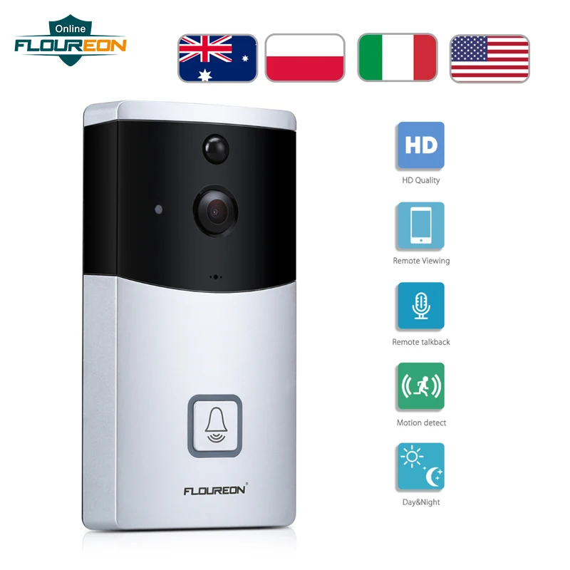 Floureon WIFI дверной звонок IP65 водонепроницаемая смарт видео дверная камера 720P