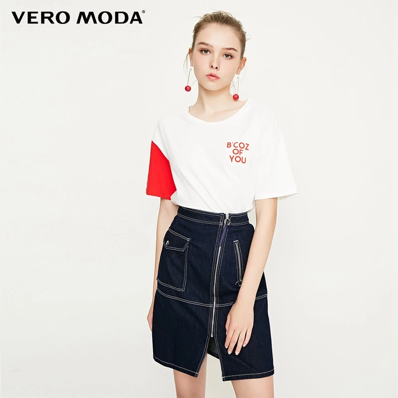 Vero Moda Новая Женская Асимметричная декоративная джинсовая юбка с высокой талией на молнии | 318337520