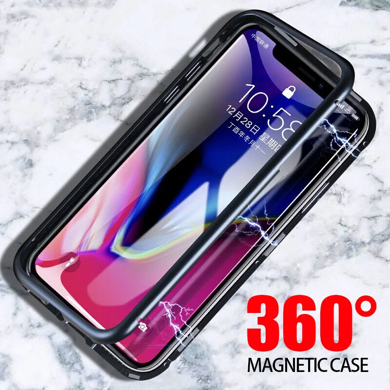 Case for Iphone XS MAX XR Magnetic Adsorption Tempered Glass Back Cover Metal Frame Built-in Magnet |