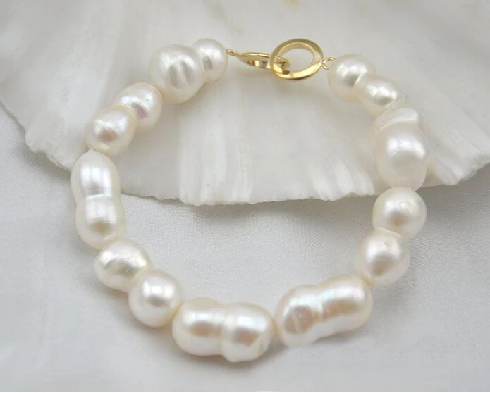 

Wedding Woman White Pearl Peanut shape Bracelet Natural Freshwater Pearl Handmade Woman Jewelry