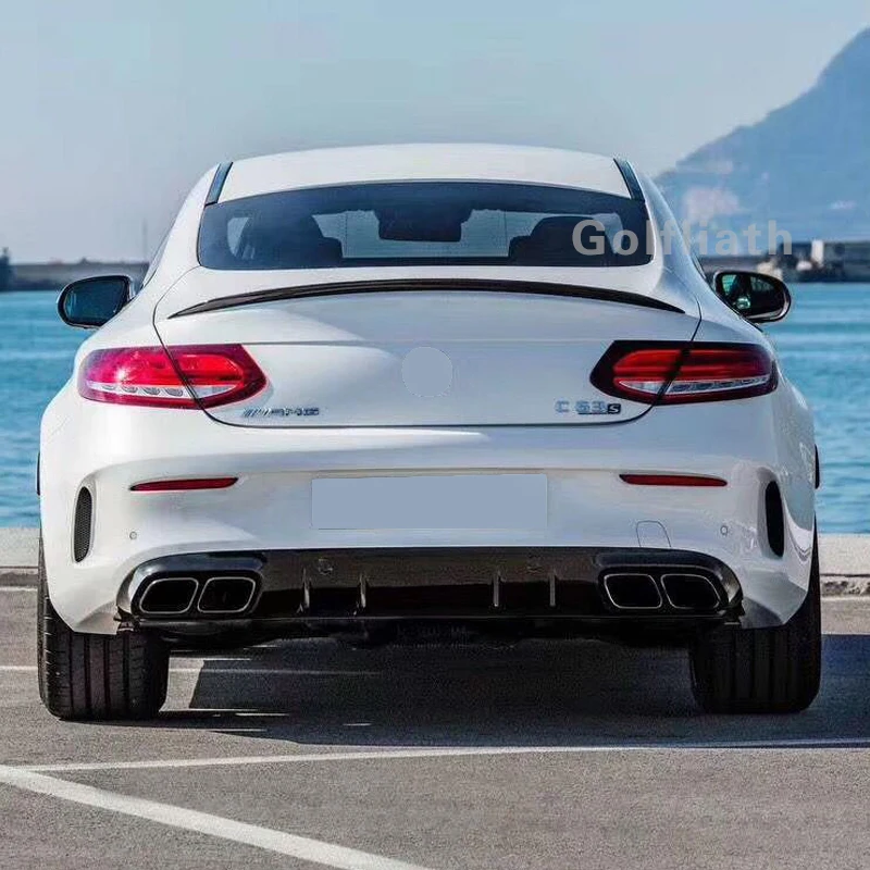 C63 AMG стиль задний диффузор губа протектор с глушитель для Mercedes Benz C Class W205 купе 2-двери