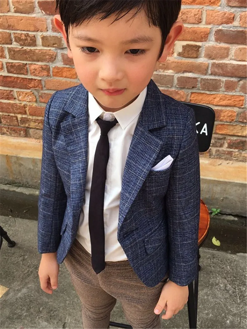 Модный блейзер для мальчиков пальто джентльменский стиль клетчатый Блейзер