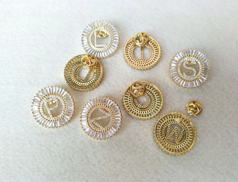 

100 Pcs Copper mirco pave cz zircon charms letter brooch,Chic circle charms big initials jewelry Findings BR10