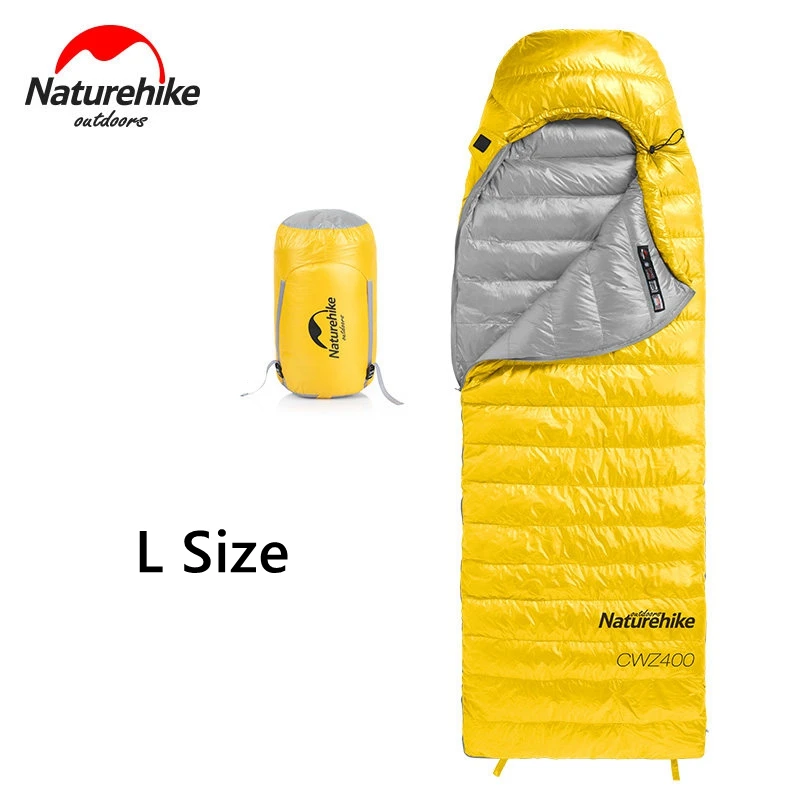 Yellow L Naturehike 90% спальный мешок с белым гусиным пухом, зимнее теплое спальное одеяло CW400 для походов и кемпинга, 2 цвета, 2 размера - Цвет: Yellow L