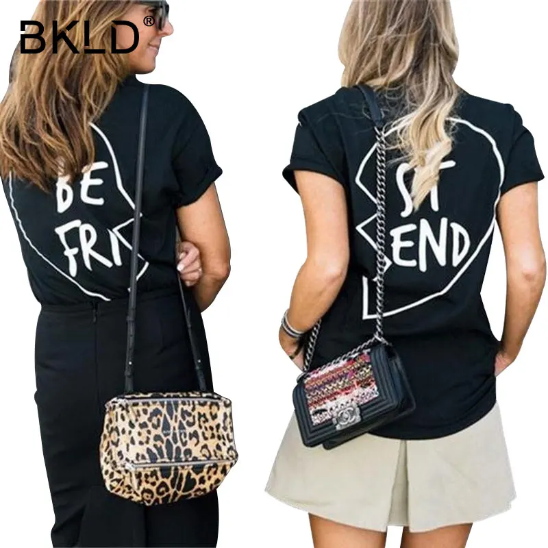 BKLD 2018 Новая летняя футболка с надписью Best Friend Женская хлопковая Футболка принтом