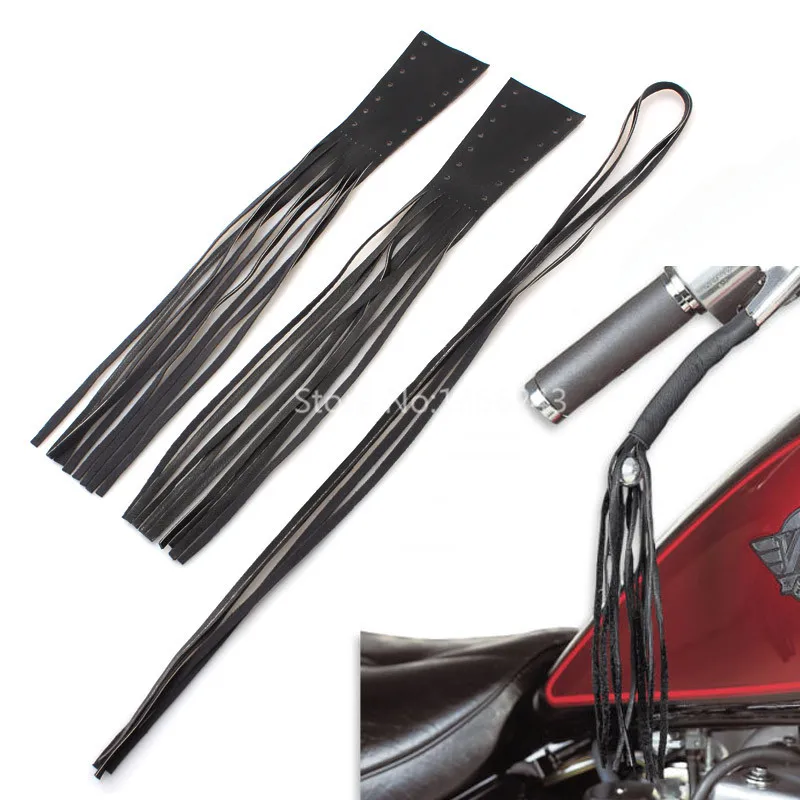 

2pcs 12" Leather Motorcycle Accessories Brake Lever Fringe Covers Biker Black Clutch Fringe Long Tassels High Quality