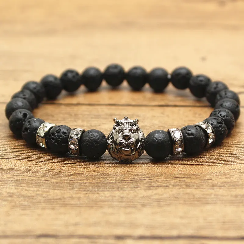 Браслет в античном стиле с золотым и серебряным покрытием Лев мужские черные