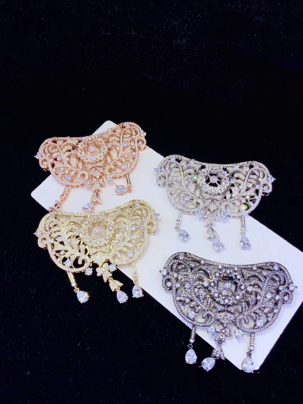 60x70mm golden plated cubic zircon Micro Pave flower pendant tassel | Украшения и аксессуары