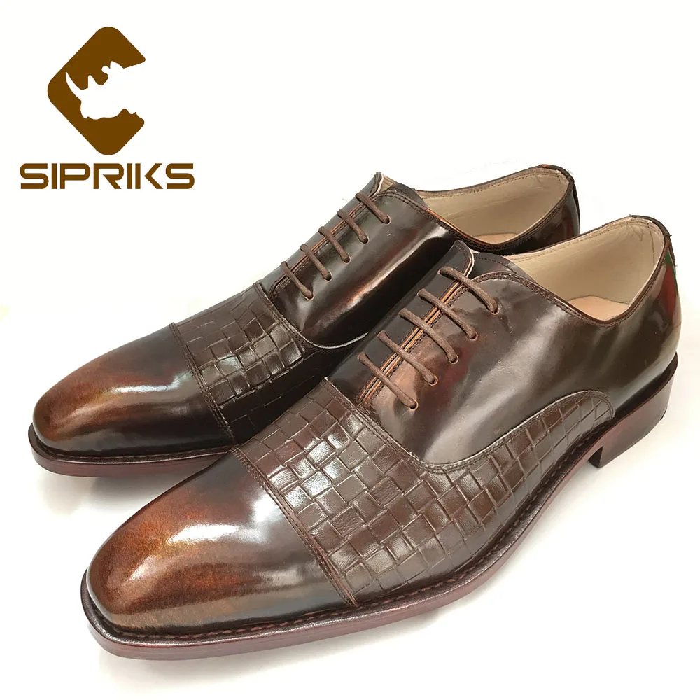 

SIPRIKS Custom Mens Goodyear Welted Oxfords Black Dress Shoes For Boss Italian Male Wedding Shoes Gents Suits Social Flats Boots