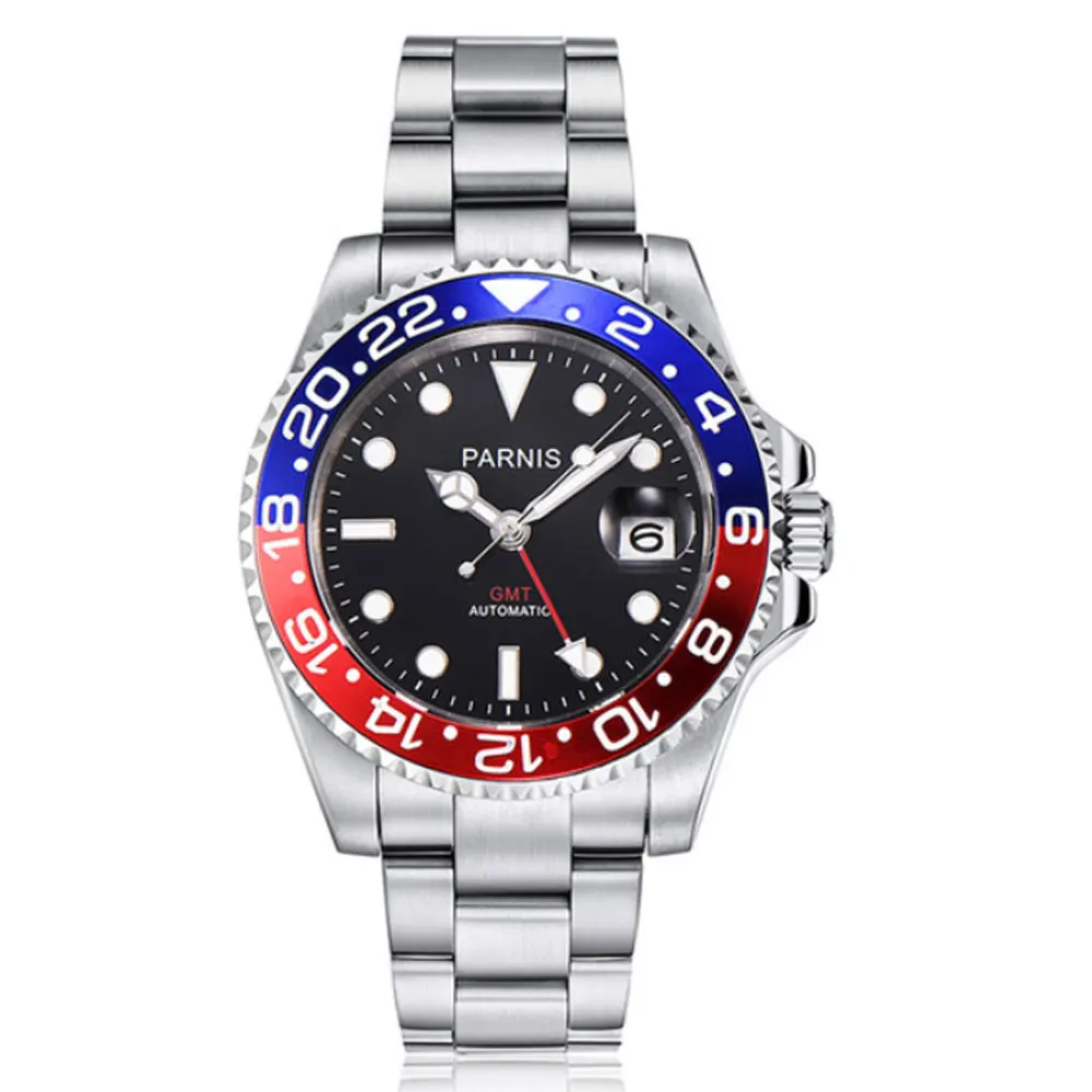 C 40 мм Parnis механические часы черный красный ободок GMT Diver часы полностью из нержавеющей стали сапфир автоматический механизм мужские часы - Цвет: C