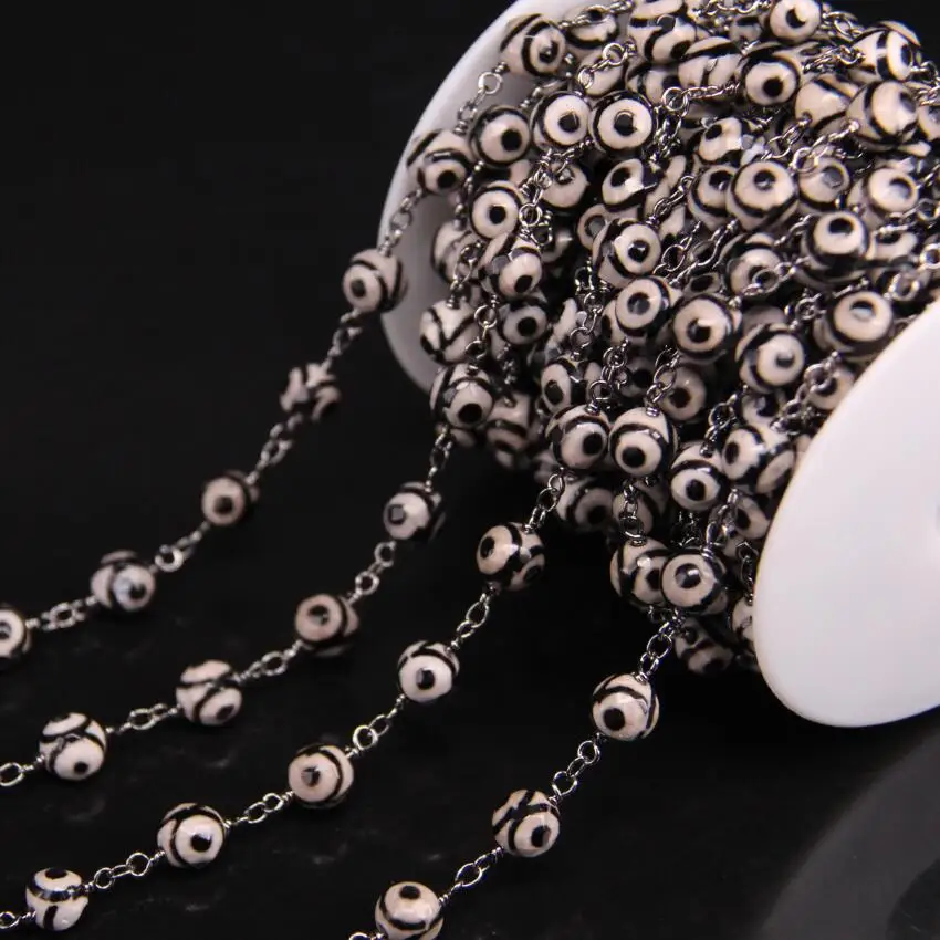 Цепочка с круглыми бусинами из агата 8 мм|bead chain|rosary chainwire wrap |