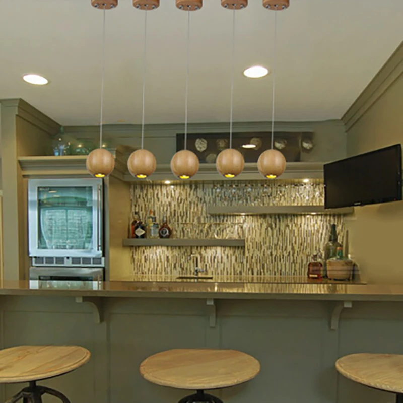 Натуральный шар из цельного дерева современный потолочный подвесной светильник