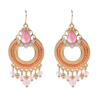 2022 ethnic new fashion light pink drop earrings for women clear beads pendants charms statement dangling earrings femme gift
