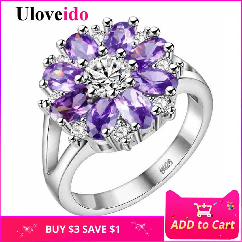 Uloveido Кольцо женское модное кольцо для женщин фиолетовый цветок костюм ювелирные