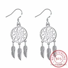 SMTCAT S925 штамп серебряного цвета Шейное ожерелье перо Ловец снов Висячие серьги для женщин бриллиантовое ювелирное изделие