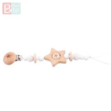 Pacifier White Star Прикусите укусы соски клип 1 шт. детский силиконовый Прорезыватель бука деревянные зажимы для пустышки успокоительная соска зажимы детское Кормление пустышка держатель - Цвет: Pacifier White Star