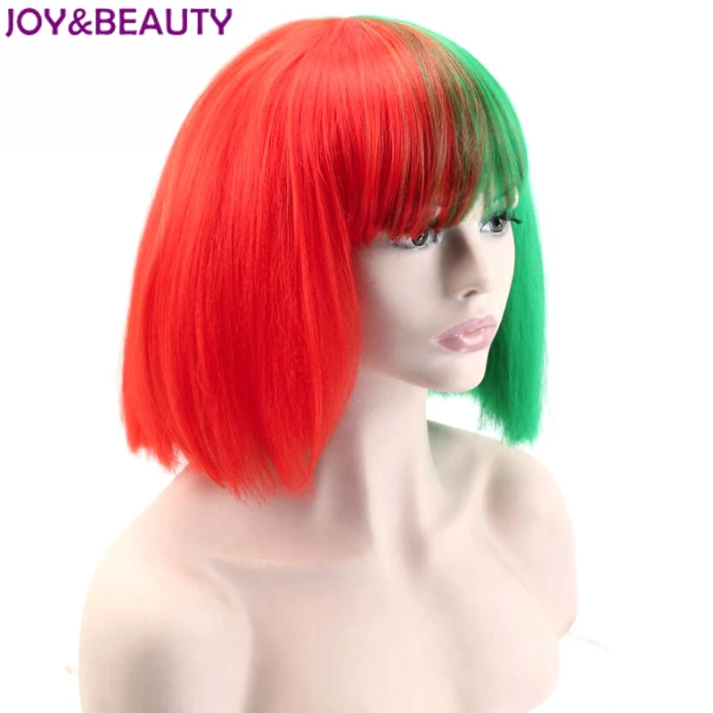 JOY &amp BEAUTY короткие прямые синтетические волосы косплей парик зеленый/красный