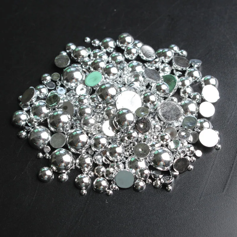 Shiny ABS Half Round Silver Color Mix Size 2mm/3mm/4mm/5mm/6mm/8mm Flatback Pearls 15g Beads Diy Accessories Free shipping | Дом и сад