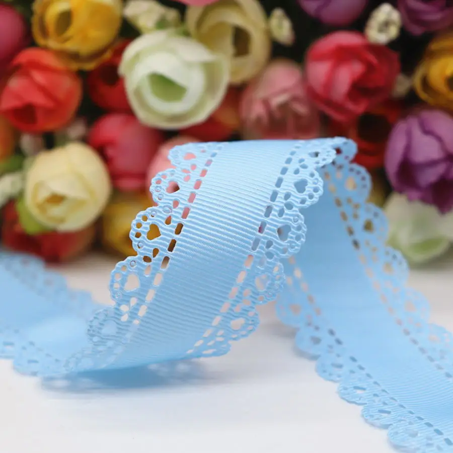 5 ярдов полые кружева Grosgrain ленты с сердцем персикового цвета 30 мм для волос луки