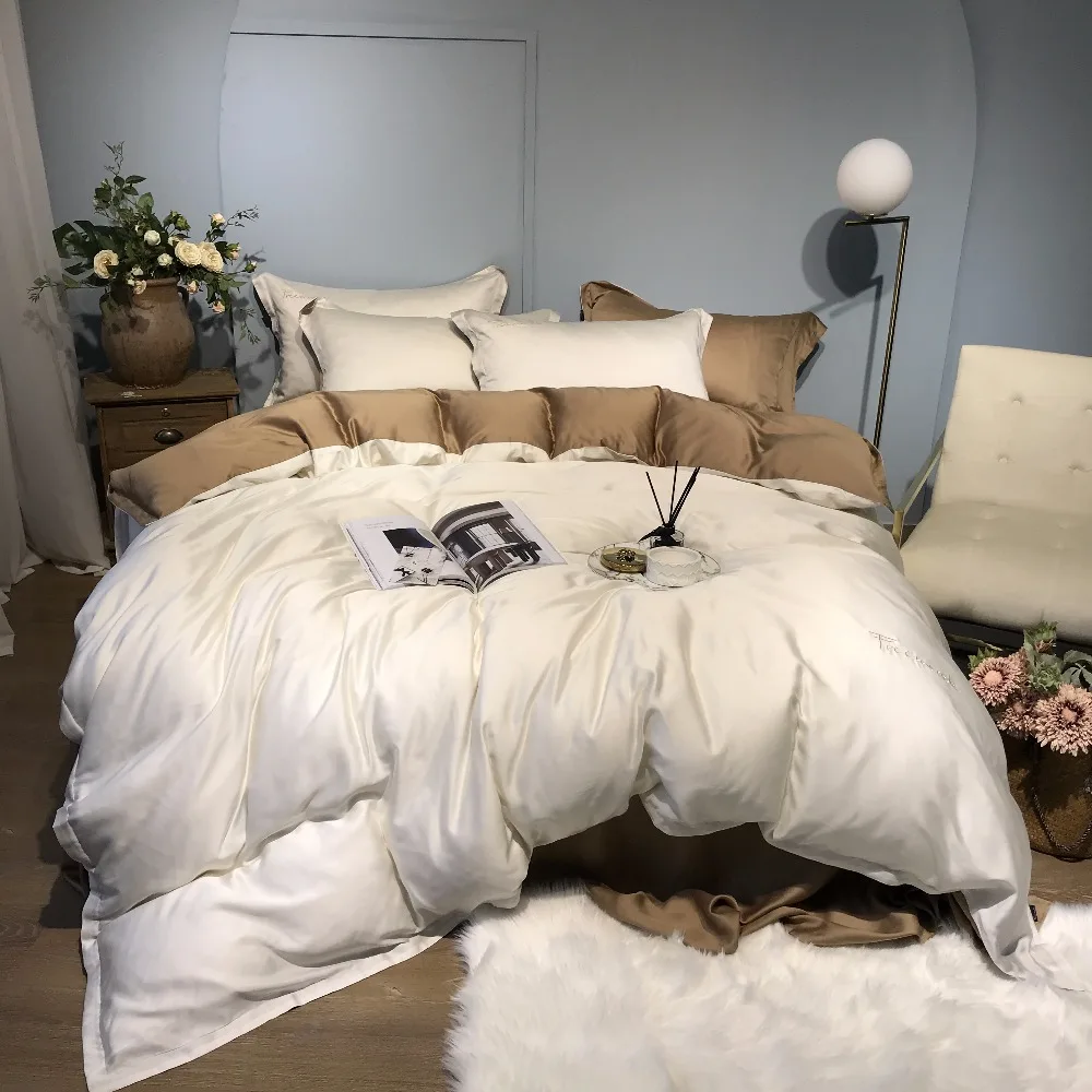 

Новинка 2019, роскошное мягкое постельное белье tencel, наволочка, пододеяльник, комплект белого постельного белья, Королевский размер, Комплект...