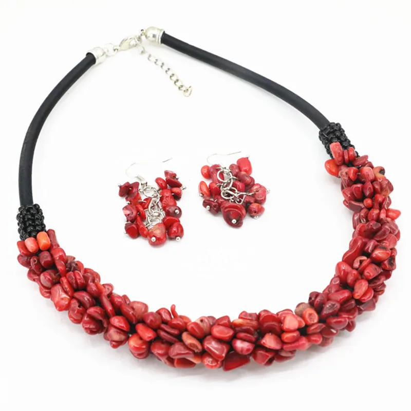 Женский набор ювелирных изделий ожерелье и серьги из натурального кораллового