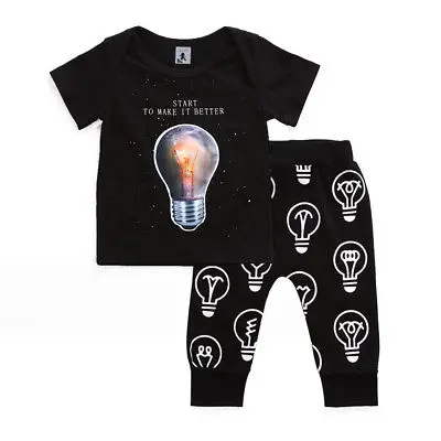 Комплект одежды для маленьких мальчиков с принтом LED Ligth up Футболка Bulb + штаны