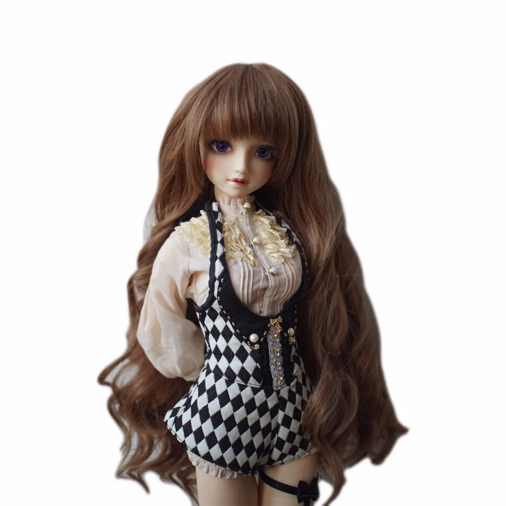 Cateleya BJD wig high temperature fiber Aristocratic series big wave long curly hair neat bangs brown1/3 1/4 1/6 accessories | Игрушки и