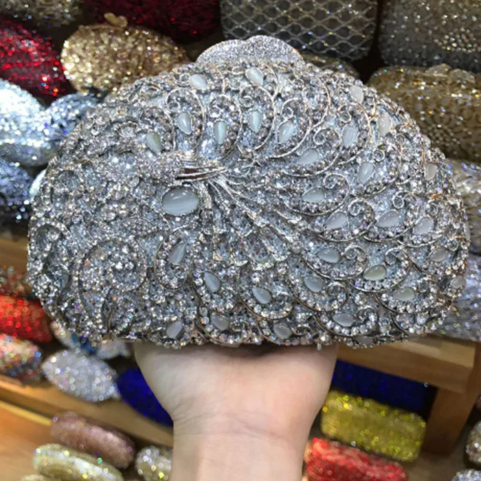 Серебристая вечерняя сумка роскошный клатч с кристаллами золотистый вечерний