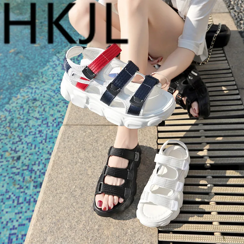 HKJL/спортивные женские сандалии; Новинка года; повседневная обувь в стиле Харадзюку в Корейском стиле с лоскутной губчатой подошвой; сезон лето; A466