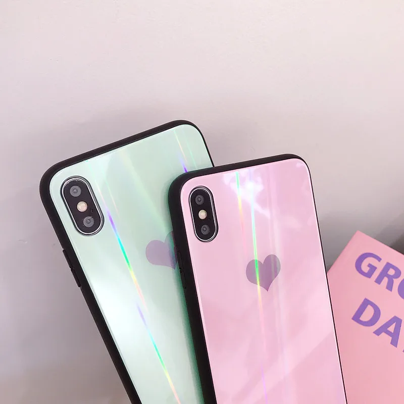 Чехол с лазером Aurora для iPhone X XR XS Max 7 6 6S Plus роскошный чехол из закаленного стекла